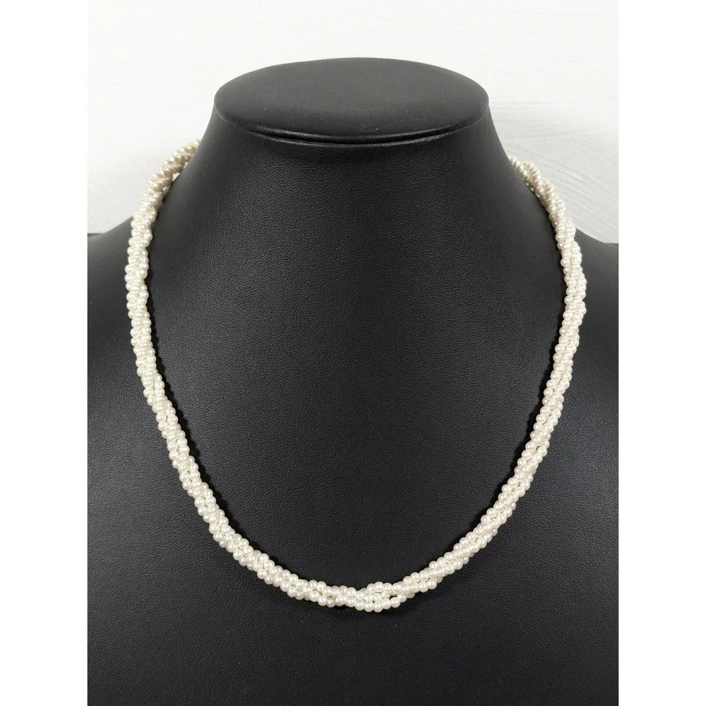 Vintage Faux Pearl Multi Strand Twist Collar‎ Necklace Ivory 18